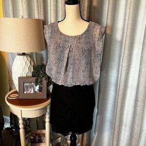 Speechless Dress upper animal print lower lace overlay black‎ & white small S